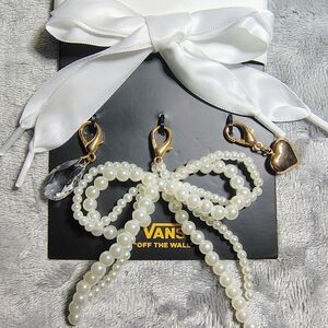 Elegant Faux Pearl Bow And Other Shoe Charms With Satin Laces by Vans